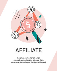 Affiliate marketing outline concept vector illustration. Flat business commercial and advertisement strategy using SEO