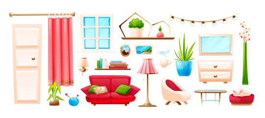 Set of cozy home objects in cartoon style © Shonyjade