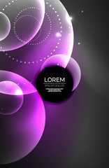 Neon shiny transparent glowing circles with light effects. Techno futuristic vector abstract background For Wallpaper, Banner, Background, Card, Book Illustration, landing page