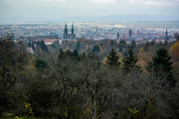 Fototapeta premium Panoramic view of Bamberg landscape with Cathedral Bamberger Dom , Upper Franconia, Bavaria, Germany. November 2014