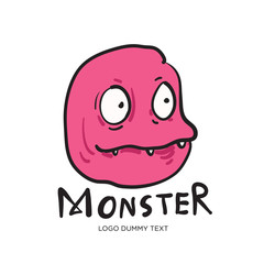 vector cute and funny pink monster face logo illustration design
