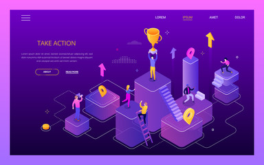 Take action, get your goals - colorful isometric web banner