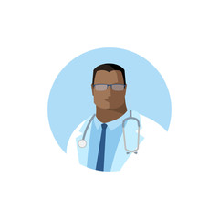 Vector medical doctor icon. Image of a male doctor with a stethoscope in a white medical gown. Color isolated Illustration, avatar in flat style in circle