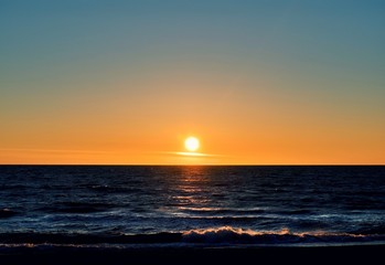 Sun and sea orange sunset background. Nature composition.