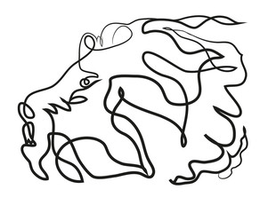 One continuous line drawing of lion head.