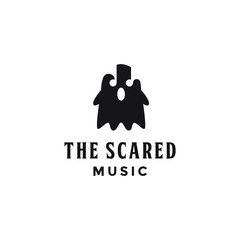 scared ghost with note music symbol logo design 