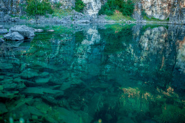 Crystal clean water in river full of rocks. Ansiao- Portugal