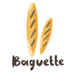 Baguette bakery and bread icon flat style. Flour products, vector stock illustrator. Baguette - simple illustration. Two flour products. French bread. Icon for the bakery.