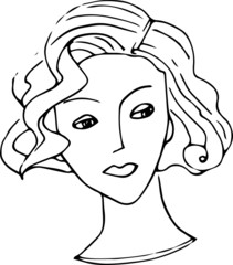 Thinking woman face in retro style. Female portrait, Beauty salon