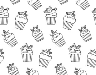 Vector cupcakes pattern. Seamless pattern with different cupcakes for wallpapers, covers, wrapping paper, menu, web.