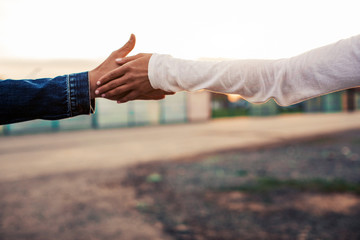 Fototapeta premium Couple in love hands. Hands concept. Love story. 