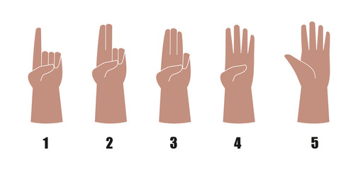 A set of hands showing one to five fingers. Vector illustration