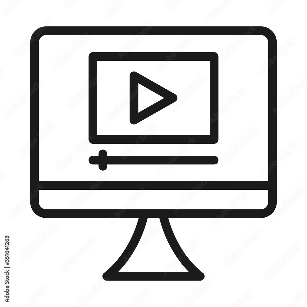 Poster computer with video player on screen icon, line style