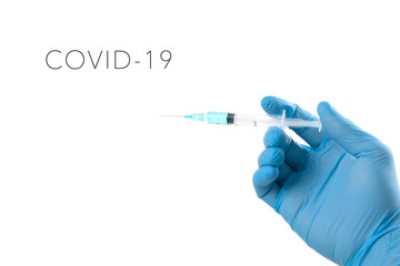 research for the covid-19 vaccine. Syringe with medication prepared for injection