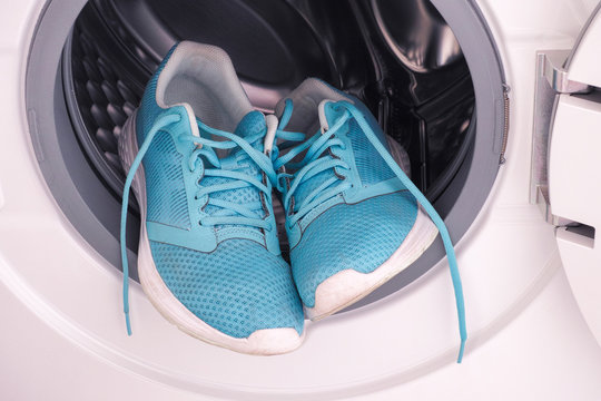 Sneakers inside the washing machine