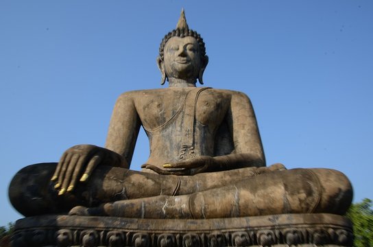 Sitting Buddha at Wat Mahathat in the Historical Park of Sukhothai