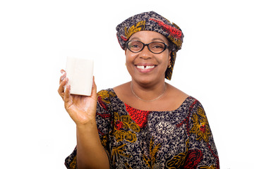 smiling african woman presenting a piece