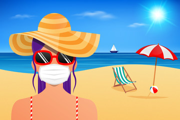 Young woman wearing a mask at the beach
