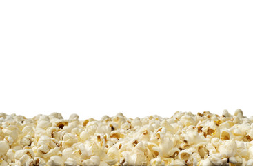 Popcorn on a white isolated background. Frame at the bottom of the frame