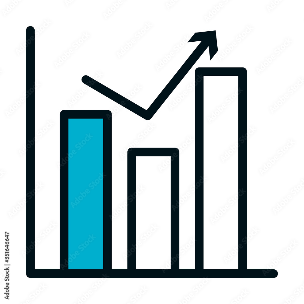 Poster graphic bar char with ascending arrow icon, half color half line style