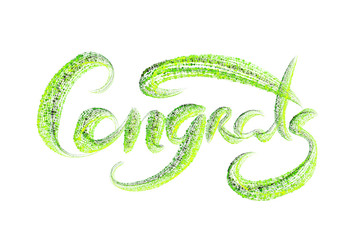 The word Congrats is made up of glowing green particles isolated on a white background