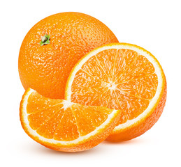 ripe oranges with a slice isolated on a white background