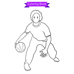 coloring book of a basketball player dribbling a ball