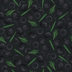 Vector, seamless pattern olives, olives, leaves. Colorful, cartoon background.
