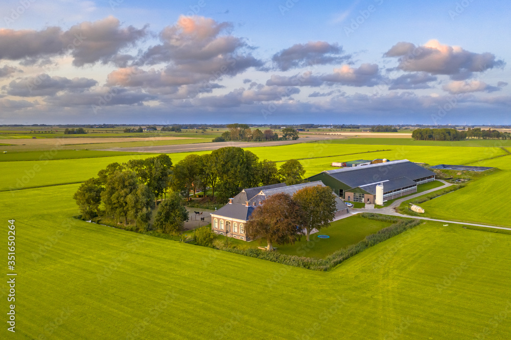 Sticker aerial view modern open farmland netherlands