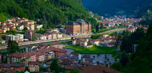 Fototapeta na wymiar San Pellegrino Terme seen from above of the spa town