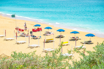 The famous sandy beach in Albufeira, Algarve, Portugal