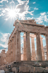 Parthenon temple on a bright day. Acropolis in Athens, Greece