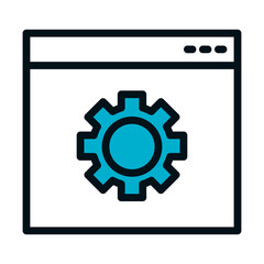 web page with gear wheel icon, half color half line style