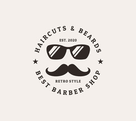 barber shop vintage label design with mustache