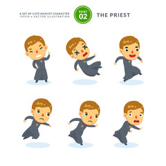 Vector set of cartoon images of a priest. Second Set. Isolated Vector Illustration