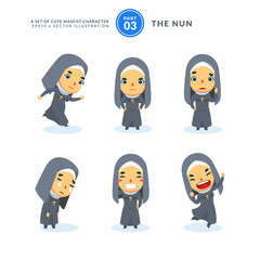 Obraz na płótnie Canvas Vector set of cartoon images of a nun. Third Set. Isolated Vector Illustration