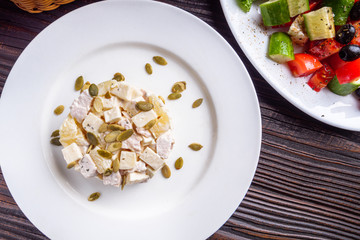 Hawaiian salad on dark wooden rustic background