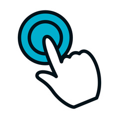 hand touching a button icon, half color half line style