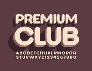 Vector stylish logo Premium Club. Unique 3D Font. Creative Alphabet Letters and Numbers