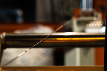 Production of cable wire at cable factory close up