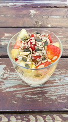 Bowl of muesli and Fruit