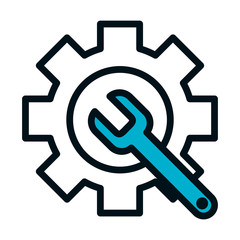 gear wheel with wrench tool icon, half color half line style
