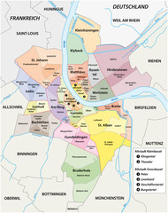 Administrative vector map of the quarters of Basel city in German language, Switzerland