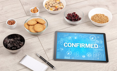 Healthy Tablet Pc compostion with CONFIRMED inscription, immune system boost concept