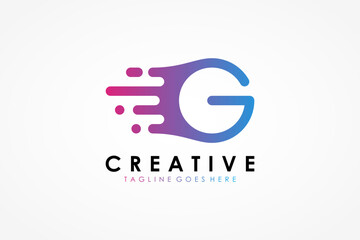 Abstract Initial Letter G Logo. Purple and Blue Gradient shape with Pixel Dots isolated on White Background. Usable for Business and Technology Logos. Flat Vector Logo Design Template Element.
