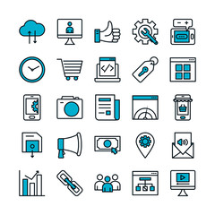 chain link, Seo and marketing online icon set, half color half line style