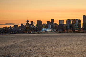 Vancouver city skyline at sunset