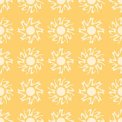 Happy Sun vector repeat pattern. Cute sunny seamless illustration background.