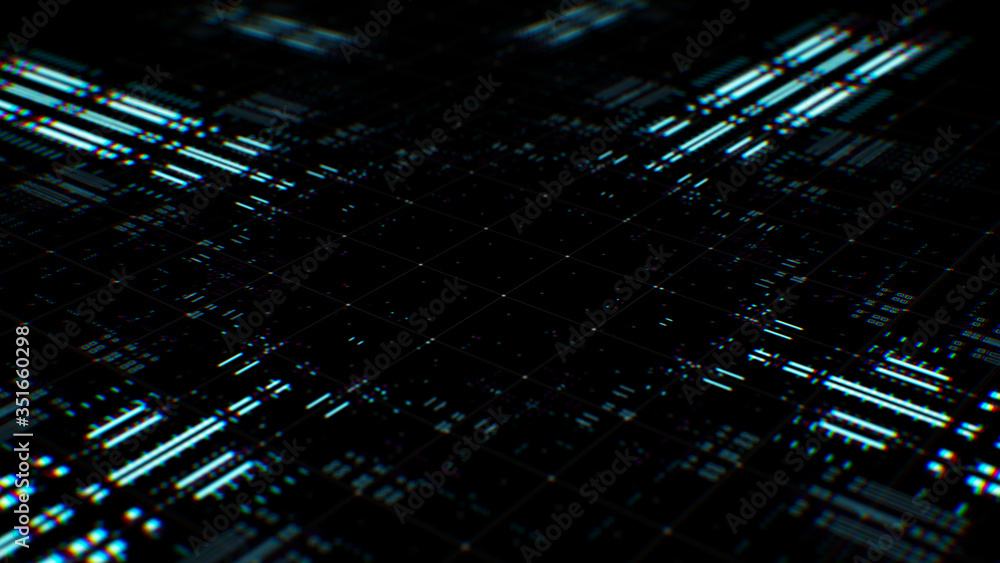 Poster 3d render of complex technology background. multi layered render. abstract data processing.