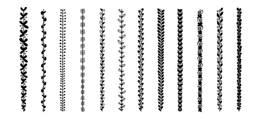 Hand drawn leaf, border, frame vector doodle design element bundle set, Vector doodle illustrations. © bank